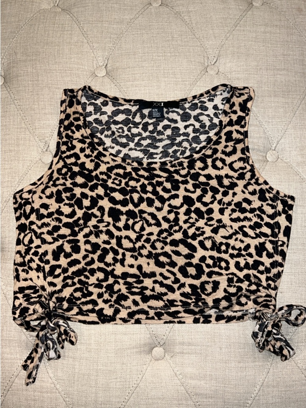 Forever 21 Leopard Tie-Hem Tank Top - Beige/Black